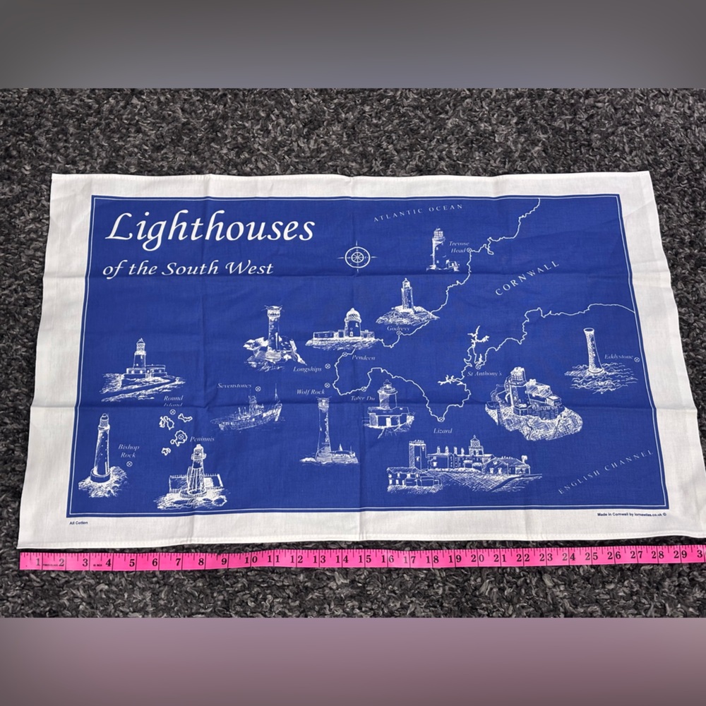 Vintage Blue Nautical Lighthouse Tea Towel